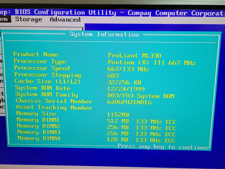 Compaq ProLiant ML330 - Pentium III 667Mhz 1152MB ECC RAM Ultra2 SCSI 145W PS %