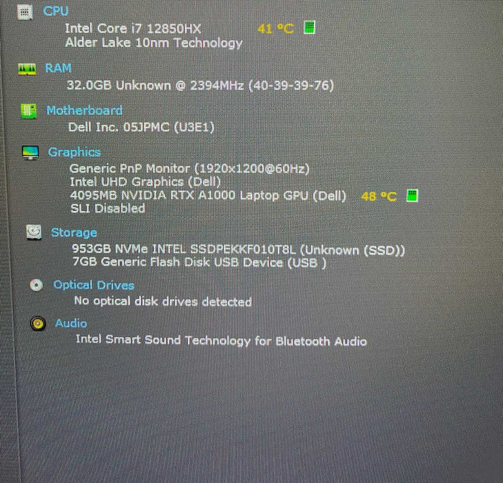 Dell Precision 7670 i7-12850HX RTX A1000 4GB GPU 32GB RAM (CAMM) 1TB SSD  Lap200