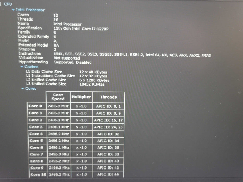 Dell Latitude 5431 i7-1270P 16GB RAM  MX150 256GB SSD NO BATTERY  β Lap200