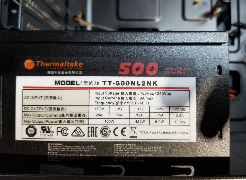 Thermaltake Tower Desktop Case with 500W Non-modular power supply