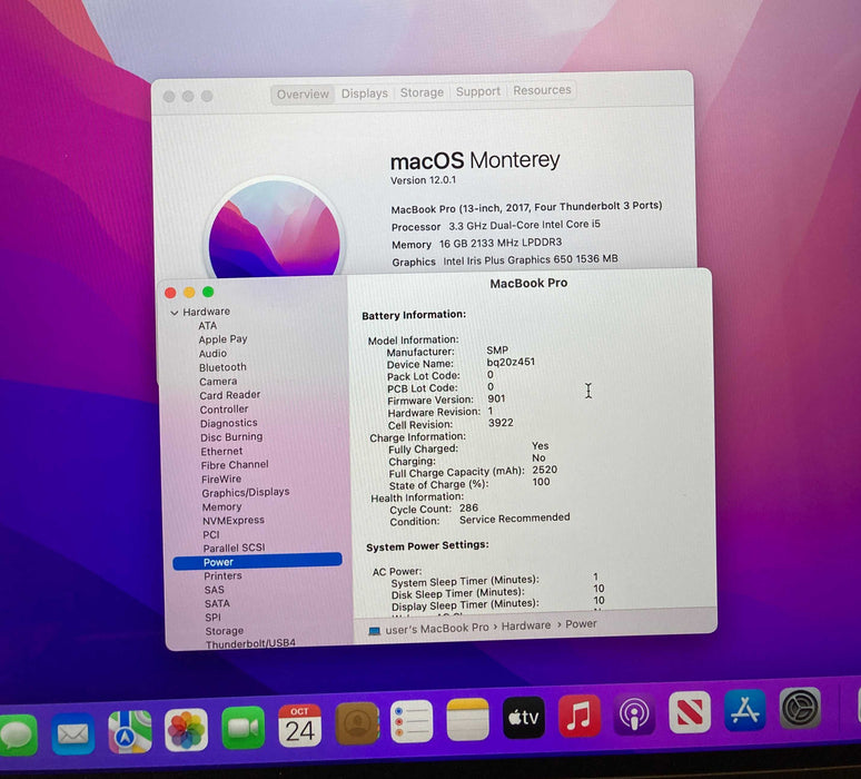 Apple MacBook Pro 13" 2017 i7-7287U 16GB 1TB Battery "Service Recommended"