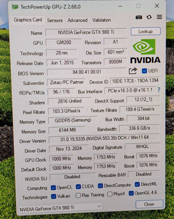 Zotac NVIDIA GeForce GTX 980 Ti 6GB GDDR5 Graphics Card )