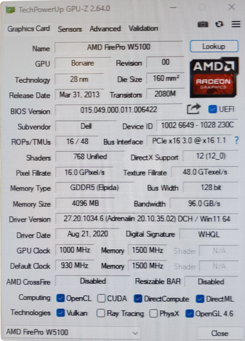 AMD FirePro W5100 4GB GDDR5 Graphics Card | 4x DisplayPort