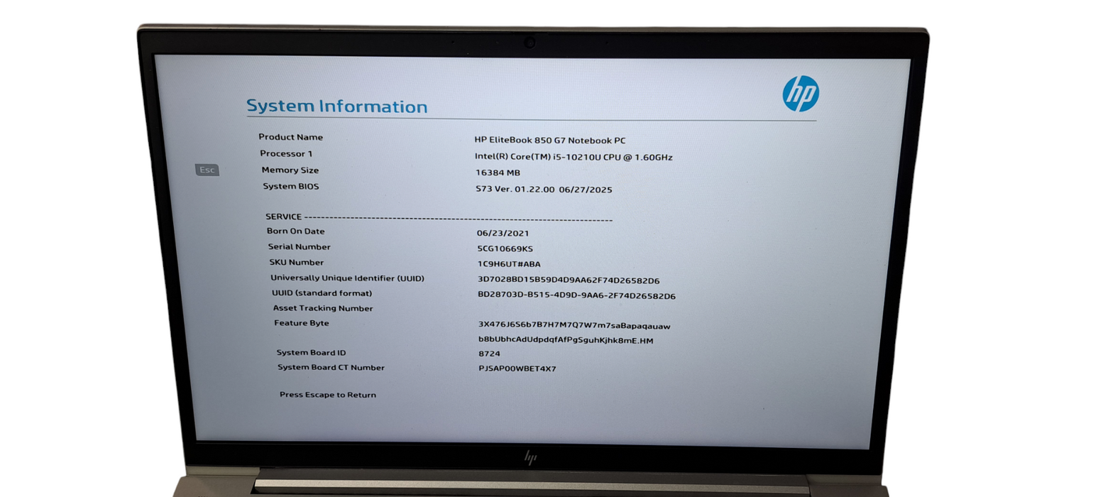 HP ELiteBook 850 G7 i5-10210U|16GB RAM|256GB NVME Q Lap200