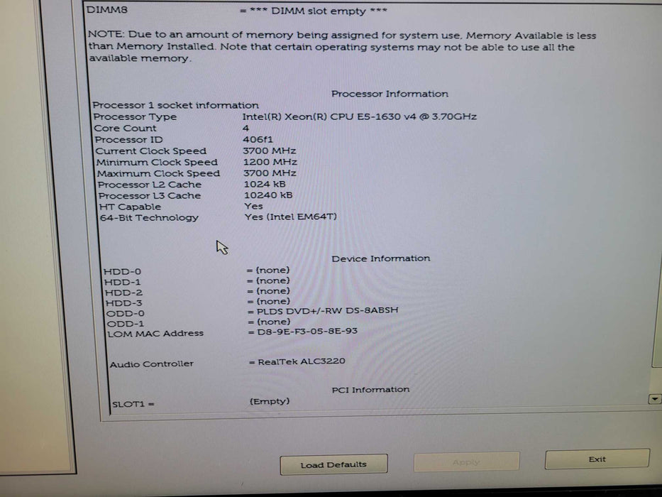 Dell Precision T5810 - Xeon E5-1630 v4 16GB DDR4 NO HDD 685W PSU %