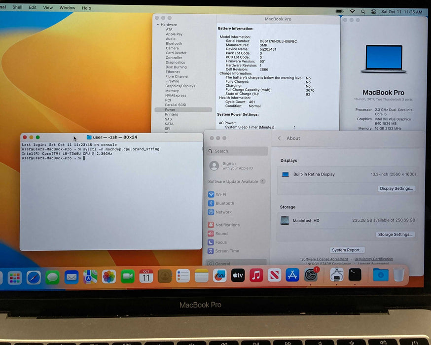 Apple MacBook Pro 13" 2017 i5-7360U 16GB RAM 256GB SSD French Keyboard READ