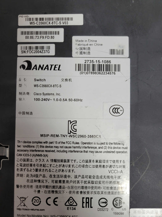 Cisco WS-C3560CX-8TC-S 8-port Gigabit 2-port SFP compact Switch _