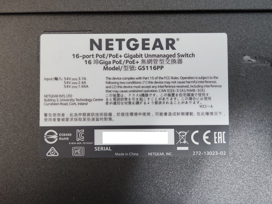 NETGEAR GS116PP 16-Port Gigabit PoE+ Switch