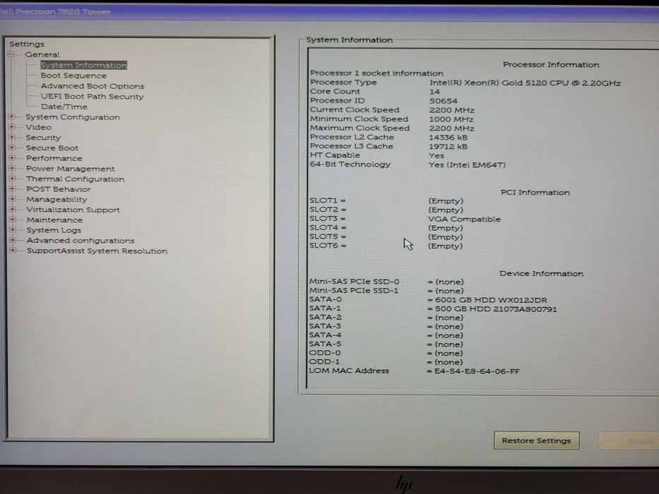 Dell Precision 7820, Xeon Gold 5120 2.20GHz 16GB 950W PSU, 500GB SSD + 6TB  _