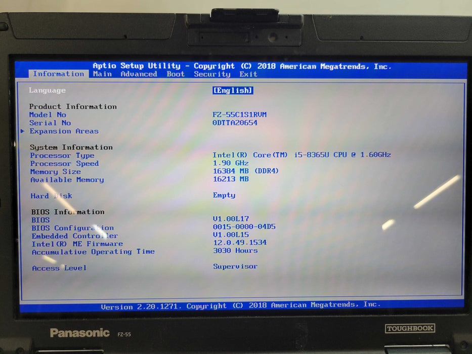 Panasonic FZ-55 ToughBook - Core i5-8365U 16GB DDR4 NO HDD (3030HRS) % Lap200