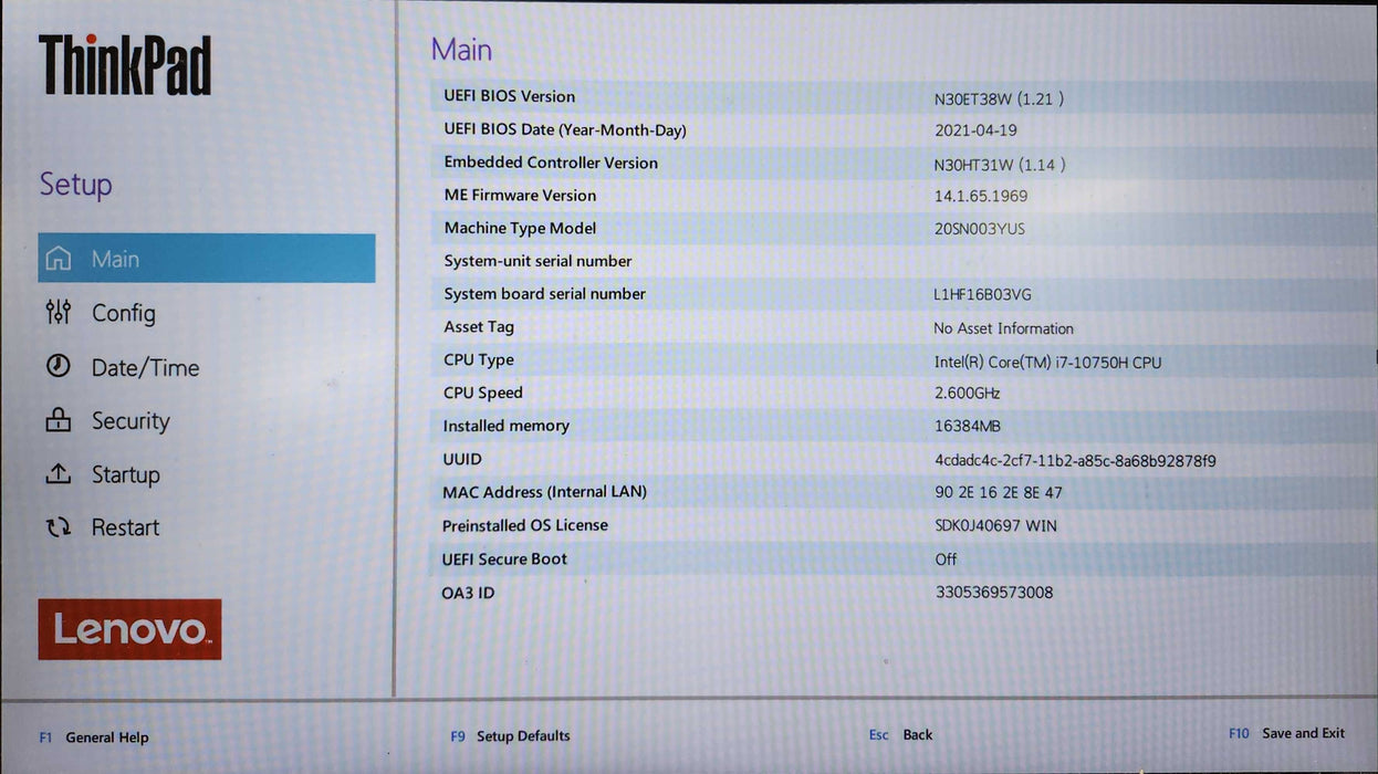 Lenovo ThinkPad P17 Gen 1 i7-10750H, 16GB DDR4, QUADRO T1000, 256GB NVMe  Lap200