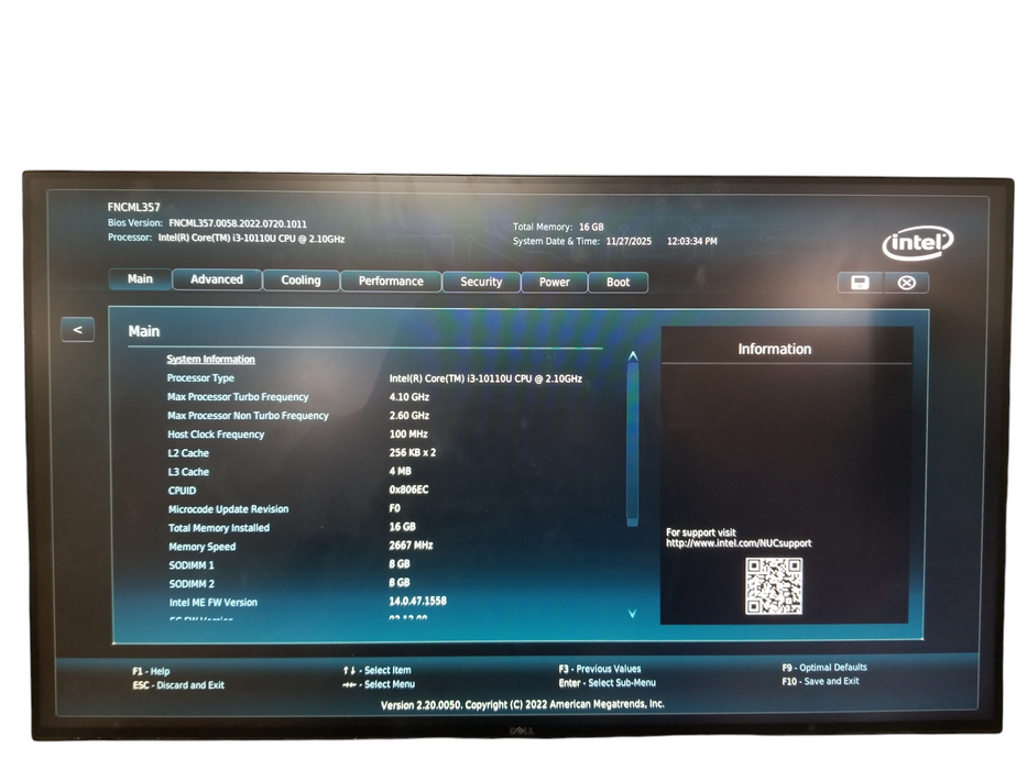 Intel NUC NUC10i3FNH Core i3-10110U, 16GB DDR4 RAM, 256GB NVMe, WiFi