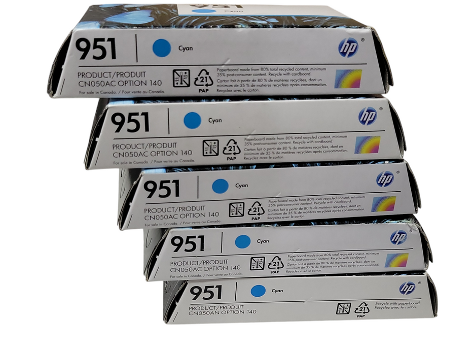 Lot of 5x new HP OfficeJet 951 Cyan ink cartridges _