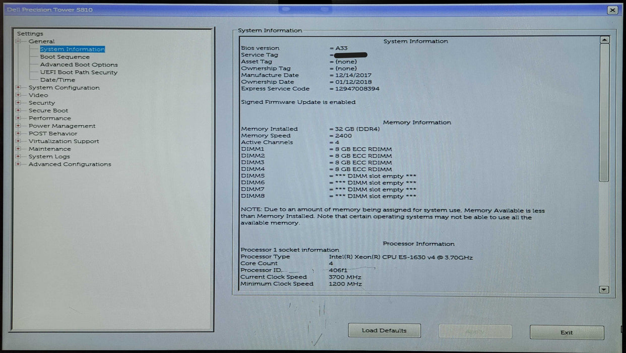 Dell Precision T5810, Xeon E5-1630 v4 3.70GHz, 32GB DDR4, K4000, 685W PSU