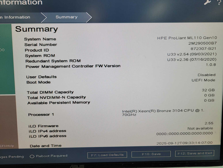 HPE PL ML110 Gen10 - Xeon Bronze 3104 32GB DDR4 S100i SR Gen10 2x500W PSU %
