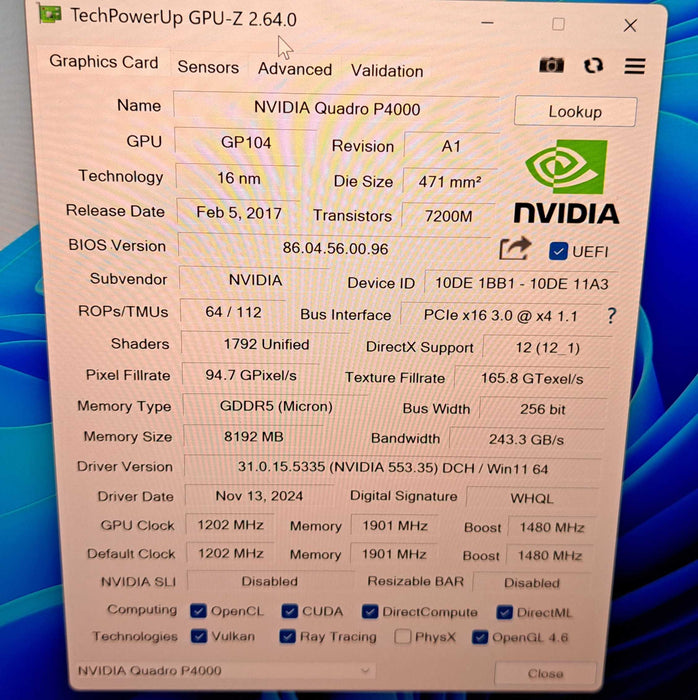 NVIDIA Quadro P4000 | 8GB GDDR5 PCIe Professional Graphics Card | 4x DP