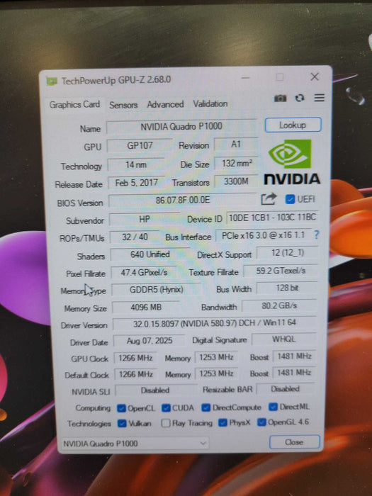 NVIDIA Quadro P1000 4GB GDDR5 - Graphics Card Low Profile !