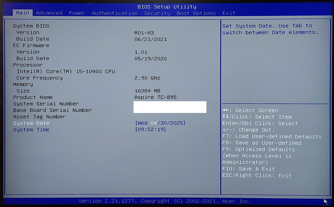 Acer Aspire TC-895-EB11, i5-10400 2.90GHz, 16GB DDR4, 256GB NVMe