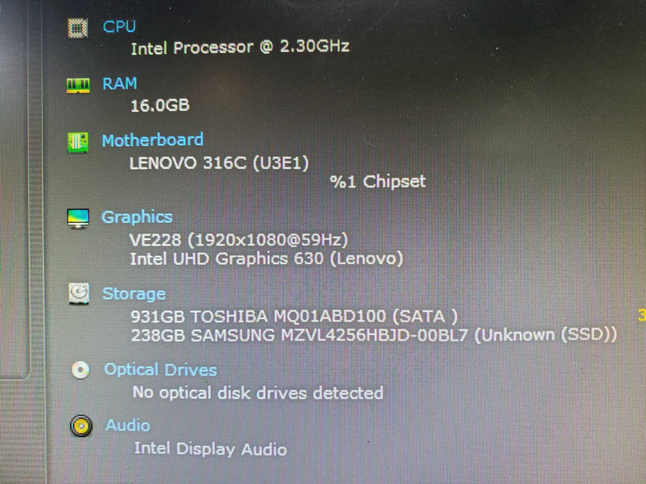 Lenovo ThinkCentre M80q Intel Core i7-10700T 16GB RAM 256GB 1TB HDD wifi