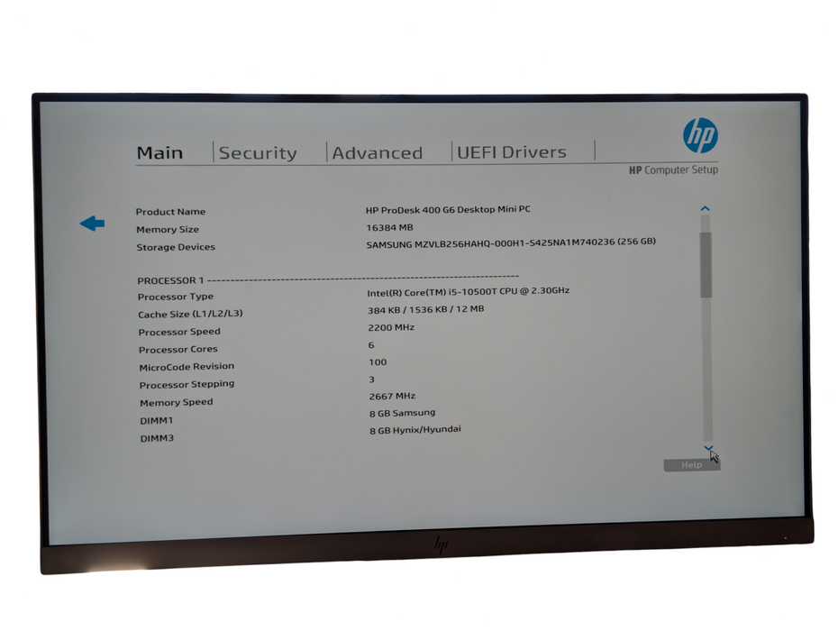 HP ProDesk 400 G6 mini PC Intel Core i5-10500T 16GB RAM 256GB SSD  -