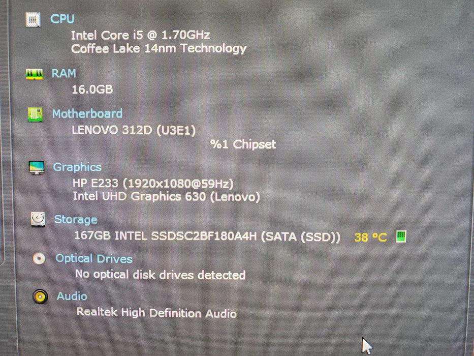Lenovo Thinkcentre M720Q INTEL i5-8400T 16GB 180GB SSD wifi