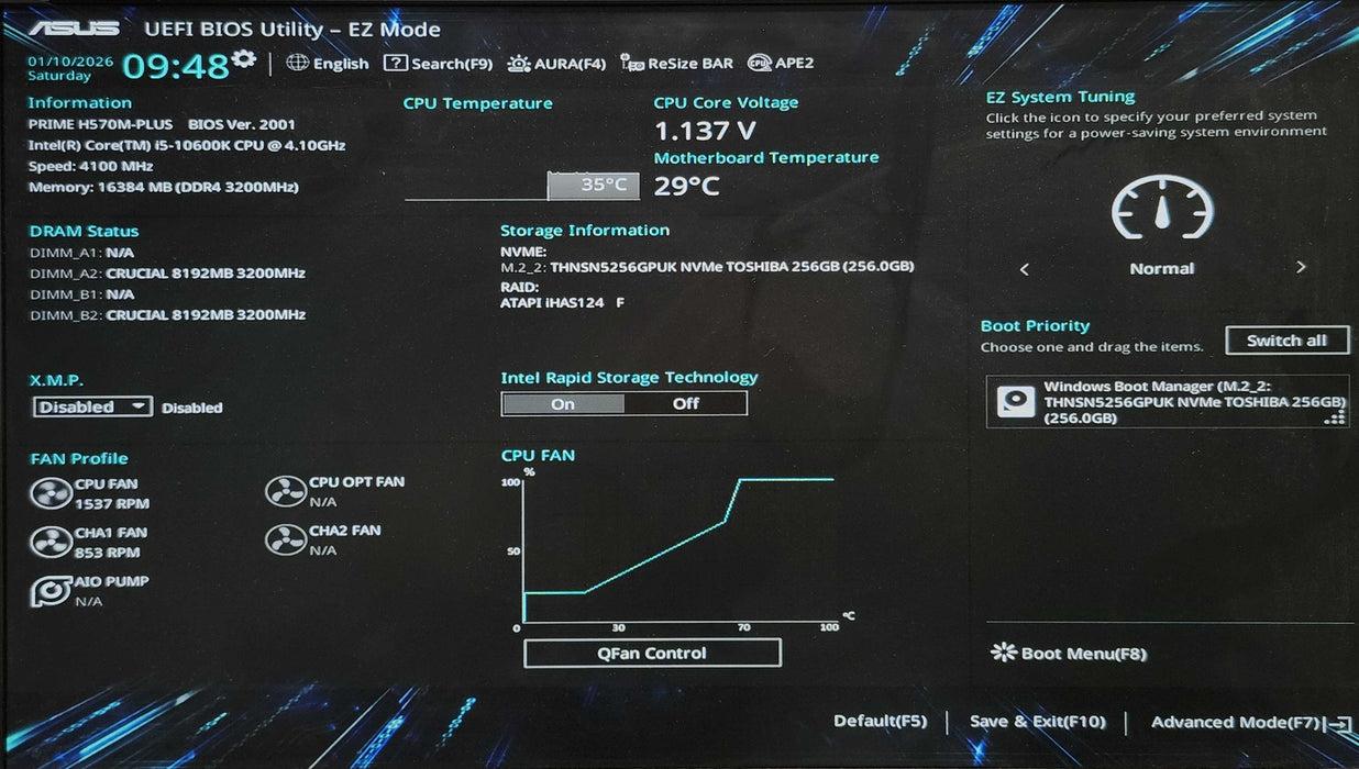 Custom PC, ASUS PRIME H570M-PLUS, i5-10600K 4.10GHz, 16GB DDR4, 256GB NVMe