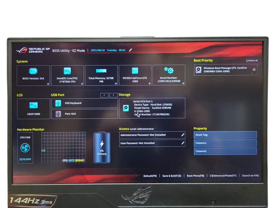 Asus ROG STRIX Gaming Hero 2 GL504G  i7-8750H 16GB 256GB NVMe GTX 1060 READ ! Lap200