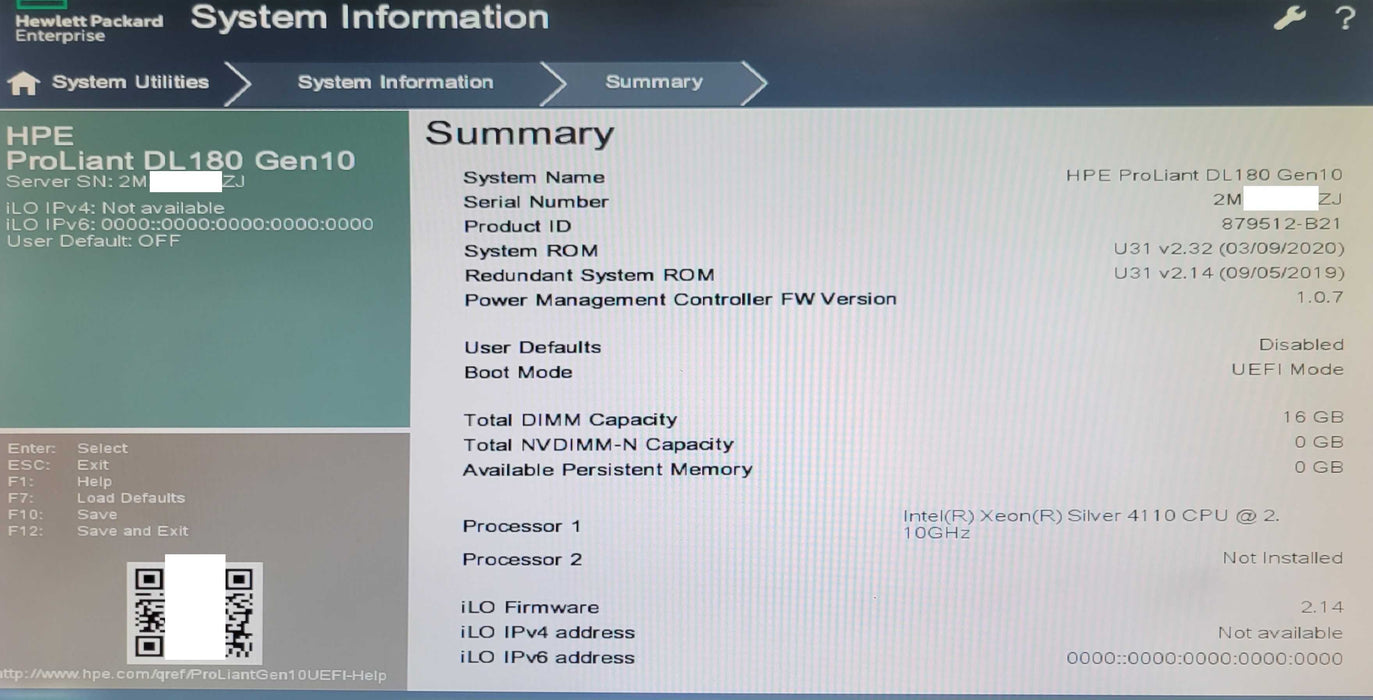 HP Proliant DL180 Gen10, 1x Xeon Silver 4110 2.10GHz, 16GB DDR4, S100i SR G10 _