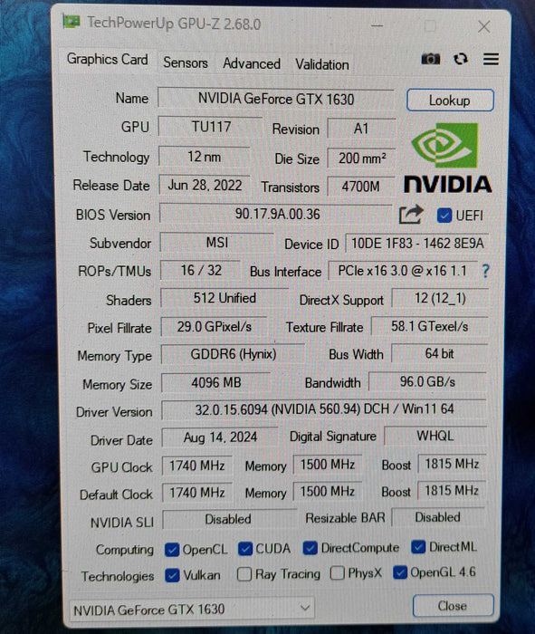 MSI GeForce GTX 1630 VENTUS XS 4G OC 4GB GDDR6 Graphics Card )
