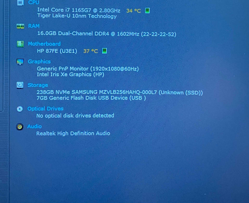 HP Laptop 15 Core i7-1165G7@2.80GHz 16GB RAM 256GB SSD READ  Lap200