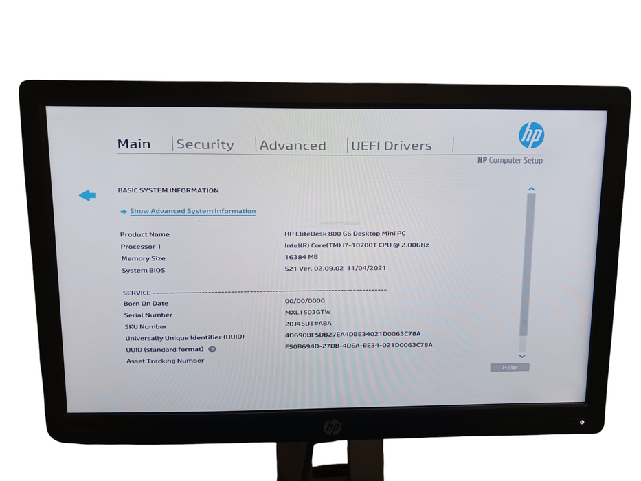 HP EliteDesk 800 G6 USFF PC i7-10700T @2.0GHz 16GB No HDD