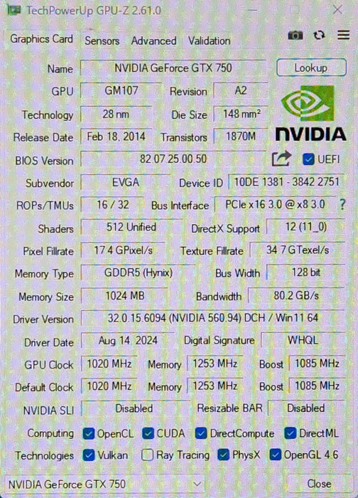 EVGA GeForce GTX 750 1GB Graphics Card