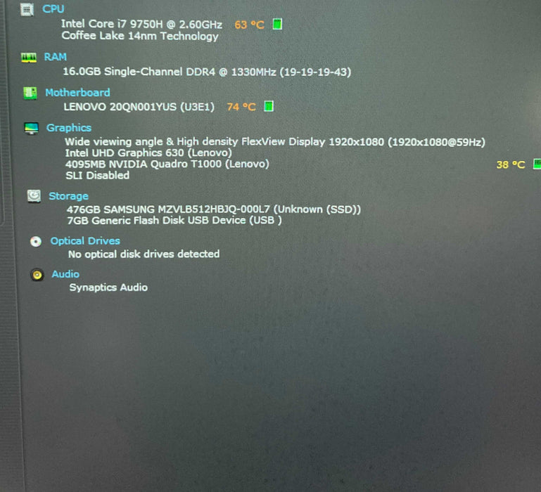 Lenovo ThinkPad P53 i7-9750H@2.6GHz QUADRO T1000 4GB GPU 16GB RAM 512GB SSD  Lap200