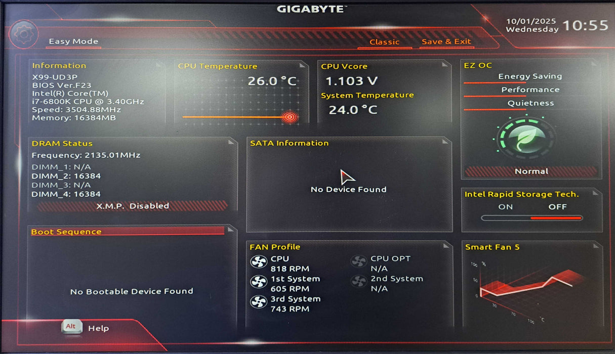 Custom PC | Gigabyte X99-UD3P w/ i7-6800K @3.40GHz, 16GB DDR4, No HDD )