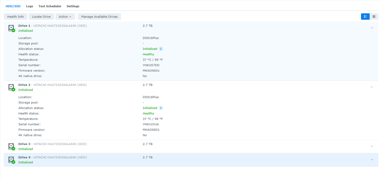 Synology DS916+ DiskStation 4-Bay w/ 4x 3TB HDDs, No PSU