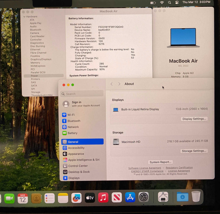 Apple MacBook Air 13 M2 2022 Space Gray 8GB RAM 256 GB SSD No Power Adapter