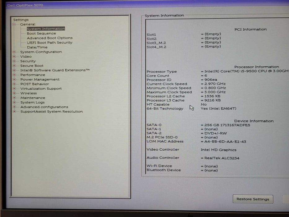 Dell OptiPlex 3070 SFF, Core i5-9500 3.00GHz, 16GB DDR4, 256GB SSD Q_