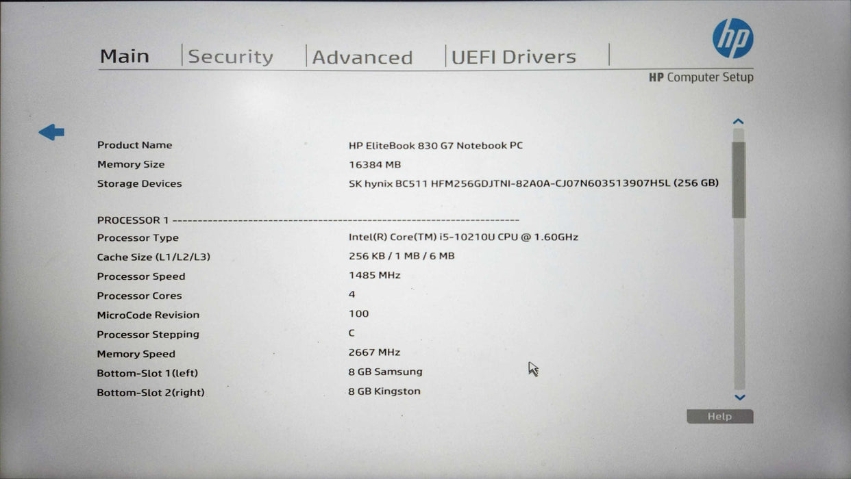 HP EliteBook 830 G7 Notebook, i5-10210U 1.60GHz, 16GB DDR4, 256GB NVMe  Lap200