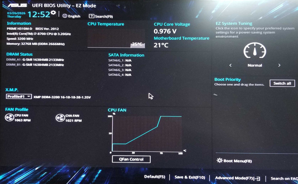 Custom Pc w/ ASUS H310M-D Intel i7-8700 CPU 3.20GHz 32GB RAM No HDD