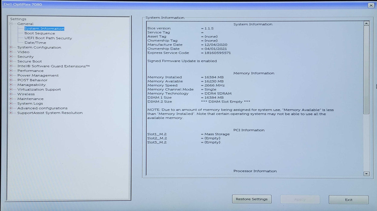 Dell OptiPlex 7080 Micro, i5-10500T 2.30GHz, 16GB DDR4, 256GB NVMe