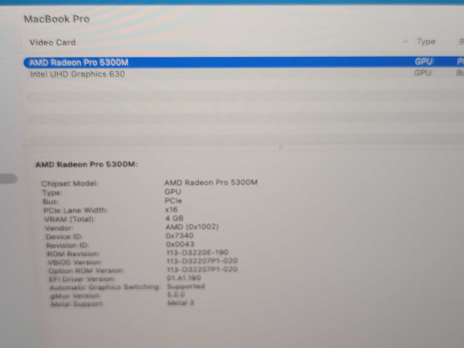 Apple Macbook Pro 2019 16" 6-Core i7-9750H @ 2.6GHz 16GB DDR4 500GB SSD GPU (
