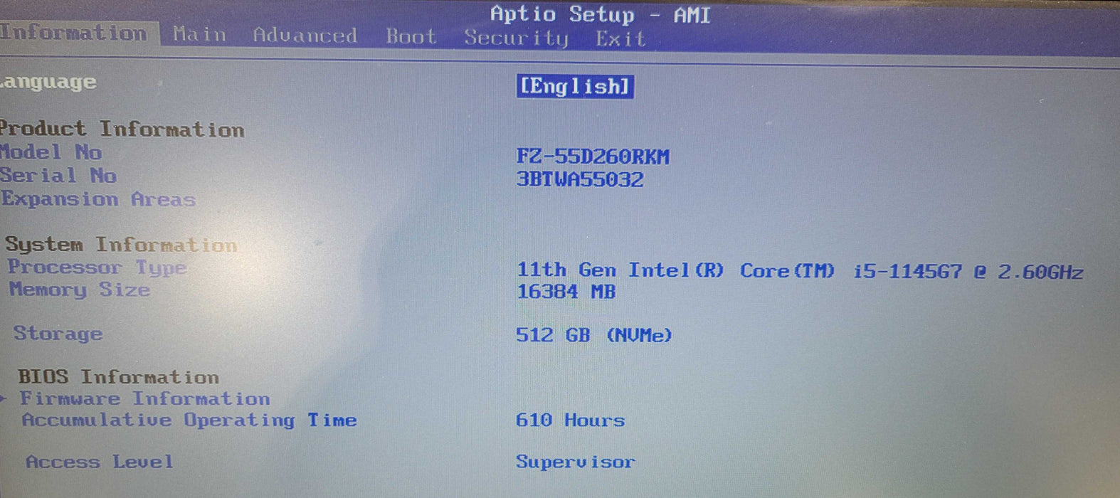Panasonic Toughbook FZ-55 - Core i5-1145G7 16GB DDR4 512GB NVMe 610HRS +PWR % Lap200