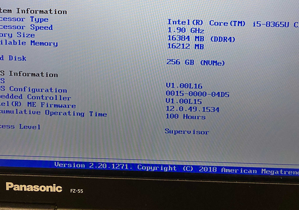 Panasonic ToughBook FZ-55 TOUCH i5-8365U 16GB RAM 256GB SSD 100Hrs.