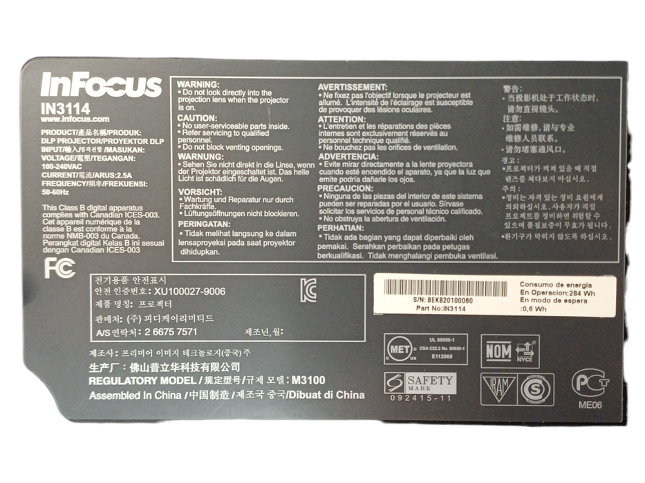 InFocus IN3114 DLP HD Projector 3500 Lumens, Lamp Hours: 412hrs