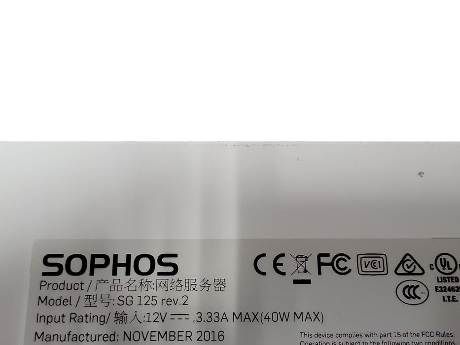 SOPHOS SG 125 REV.2 NETWORK SECURITY APPLIANCE, READ _