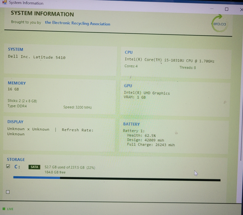 DELL Latitude 5410 i5-1031U @1.70GHz 16GB DDR4 256GB NVMe| READ!!  Lap200