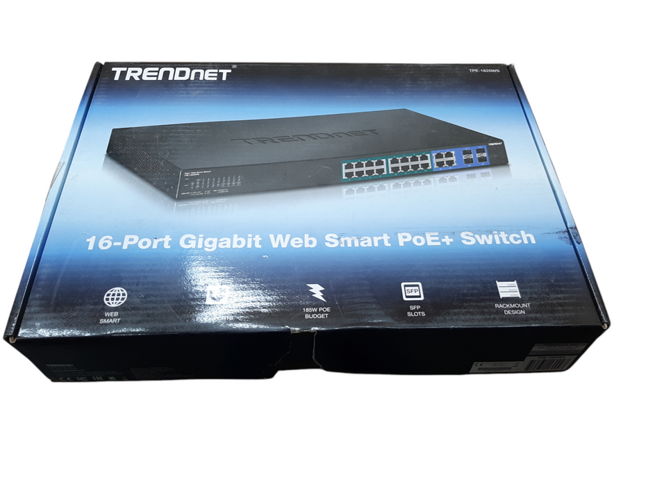 TRENDnet 16-Port Gigabit Web Smart PoE+ Switch, TPE-1620WS, 185W POE