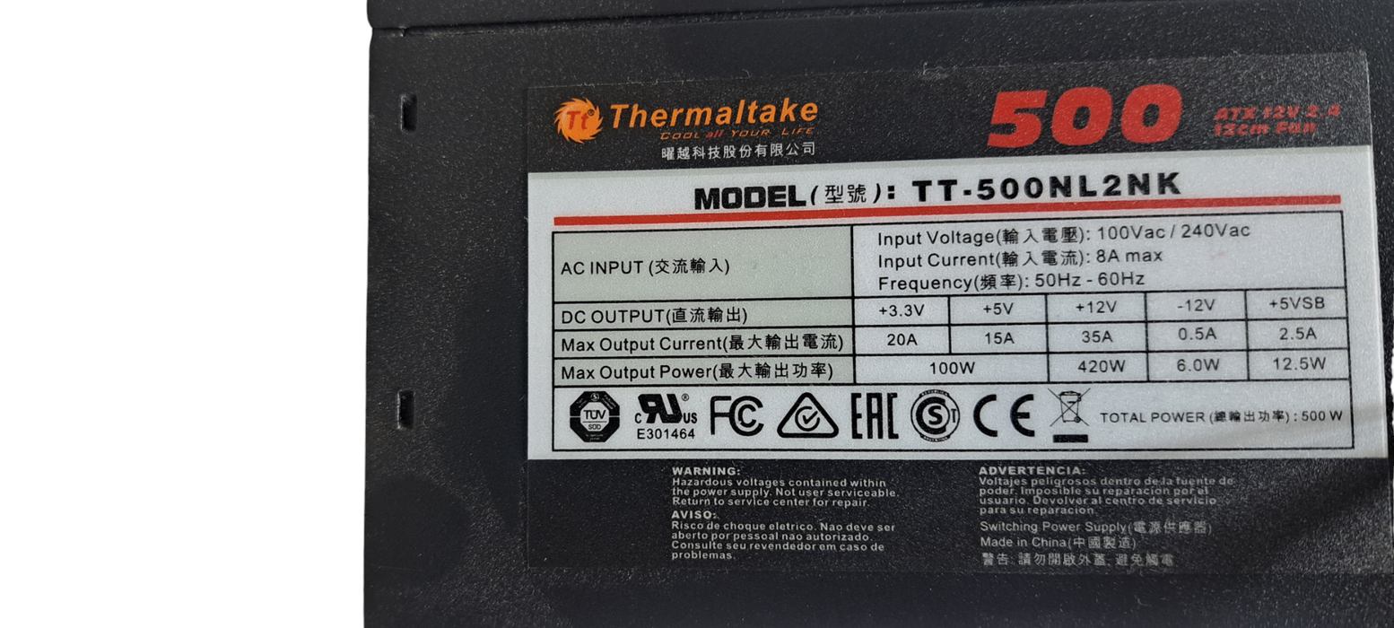Thermaltake 500W ATX Power Supply PSU Model TT-500NL2NK