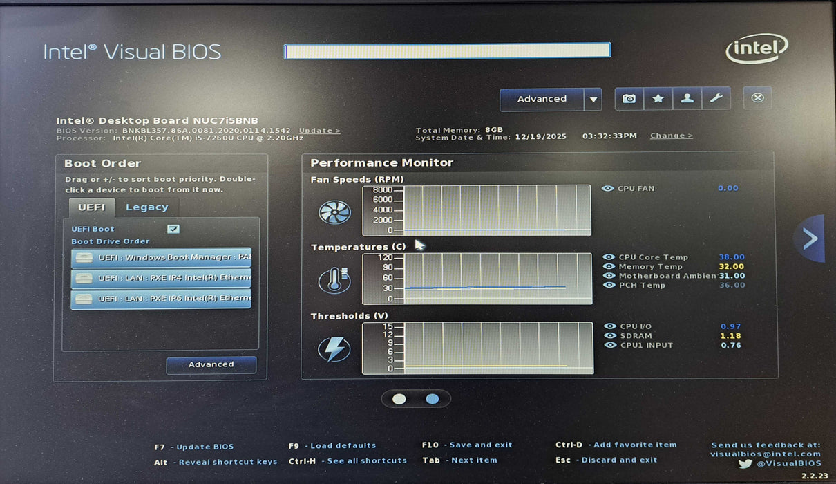 Intel NUC7i5BNB Mini PC | Intel Core i5-7260U @2.20GHz, 8GB DDR4, 250GB SSD )