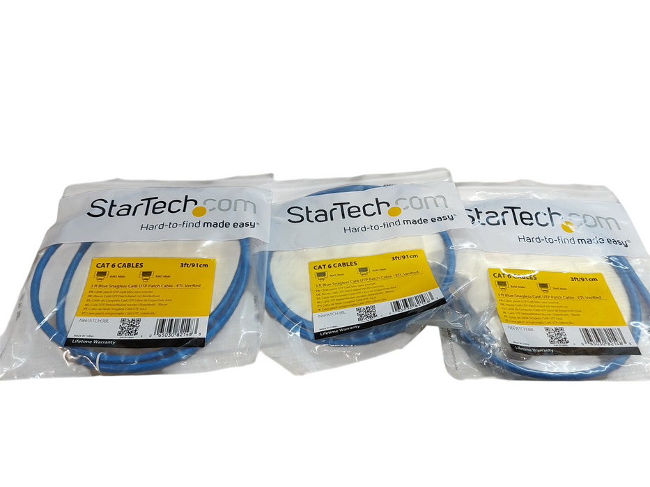 Lot 3x StartTech 3 ft Cat 6 UTP Patch Cable RJ45 Male to RJ45 Male